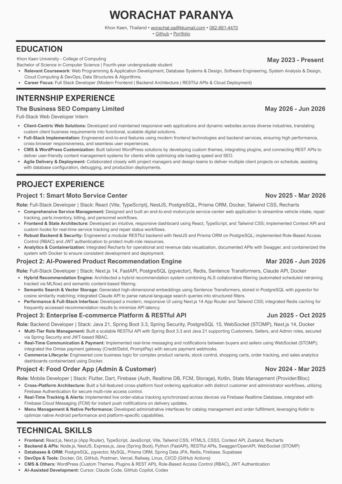 Worachat Paranya resume, page 1